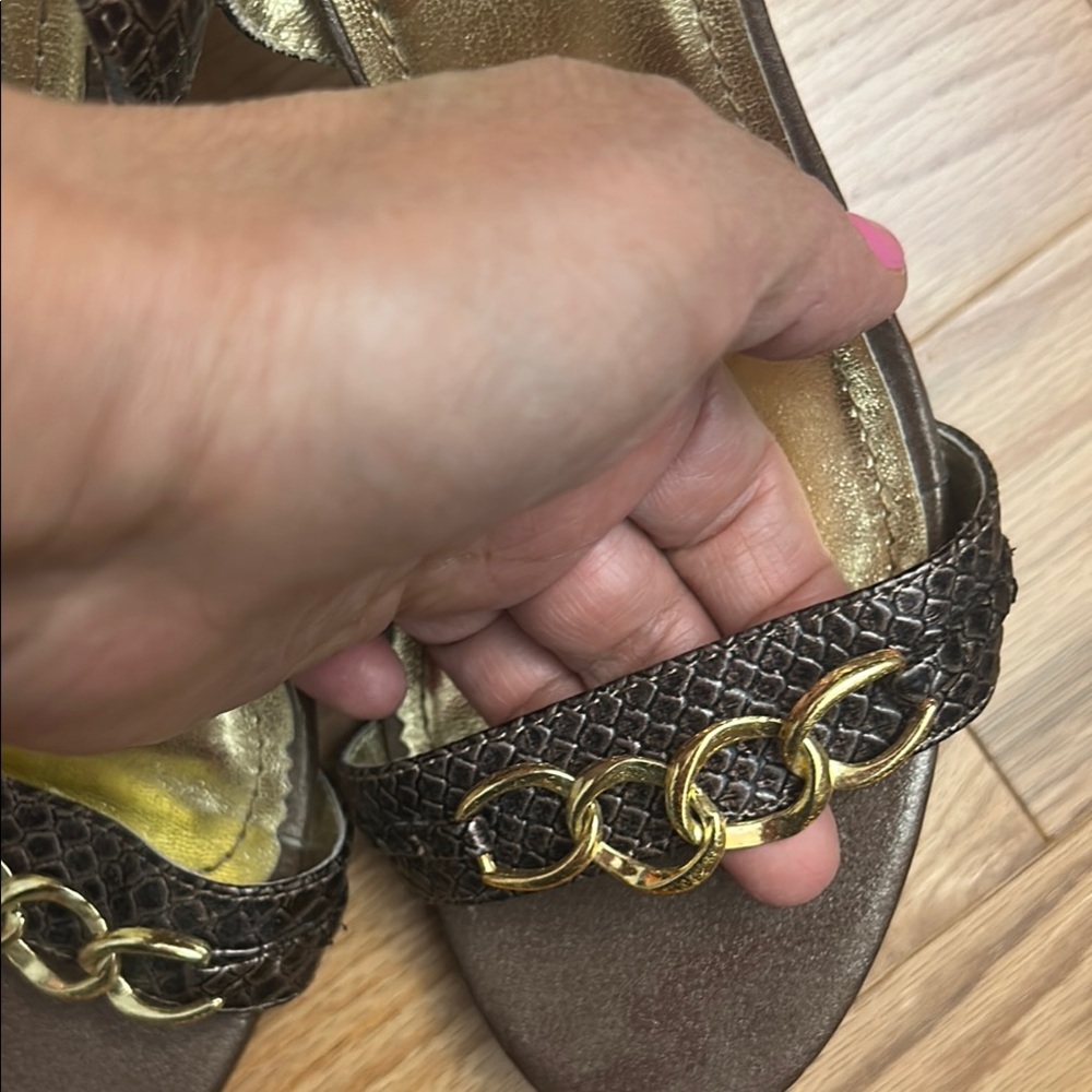 Dollhouse Brown and Gold Heels with Ankle Strap - Picture 7 of 17